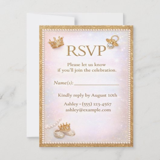 Luxe Gold Glitter Gender Reveal RSVP Card (正面)