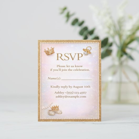 Luxe Gold Glitter Gender Reveal RSVP Card (スタンド正面)