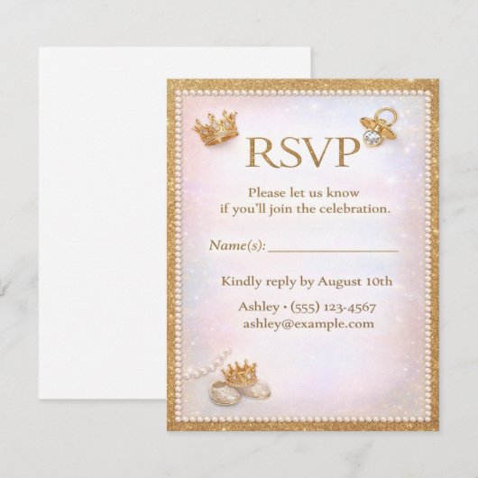 Luxe Gold Glitter Gender Reveal RSVP Card (正面/裏面)