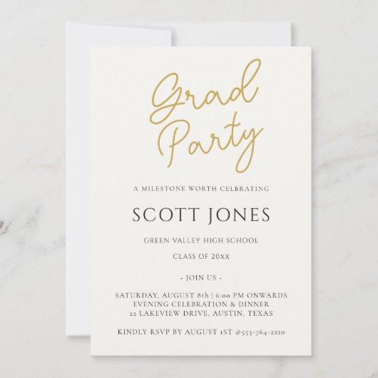 Luxe Gold Script Grad Party Invite 招待状 (正面)