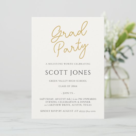 Luxe Gold Script Grad Party Invite 招待状 (スタンド正面)