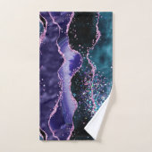 Luxe Marble Crystal Purple Teal Glitter Agate バスタオルセット (ハンドタオル)
