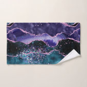 Luxe Marble Crystal Purple Teal Glitter Agate バスタオルセット (ハンドタオル)