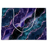 Luxe Marble Crystal Purple Teal Glitter Agate ラージペーパーバッグ (正面)