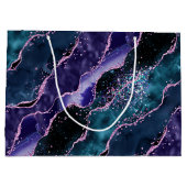 Luxe Marble Crystal Purple Teal Glitter Agate ラージペーパーバッグ (裏面)