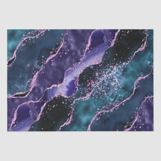 Luxe Marble Crystal Purple Teal Glitter Agate 薄葉紙 (正面)