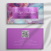 Luxe Marble Foil Purple QRコード 名刺