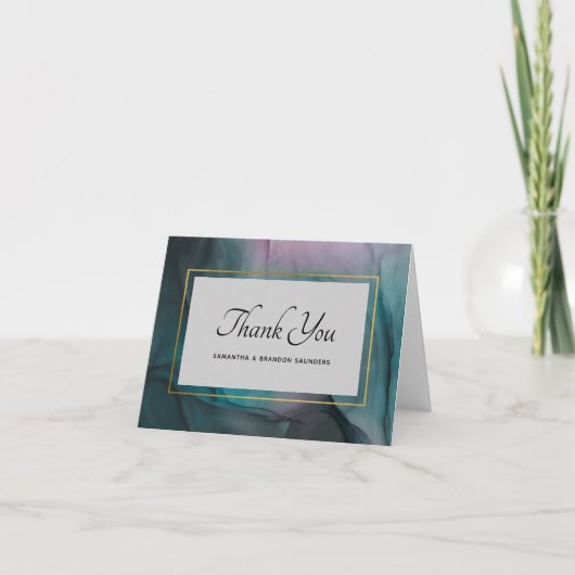 Luxe Marble Ink Washing Thank You With Names サンキューカード (正面)
