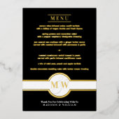 Luxe Monogramメニュモダンーエレガントブラックと金ゴールド 箔招待状 (正面)