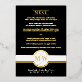Luxe Monogramメニュモダンーエレガントブラックと金ゴールド 箔招待状