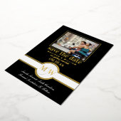 Luxe Monogram Photo Save The Date Black And Data 箔招待状 (回転した状態)