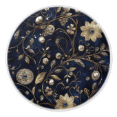Luxe Navy Gold Floral セラミックノブ (正面)
