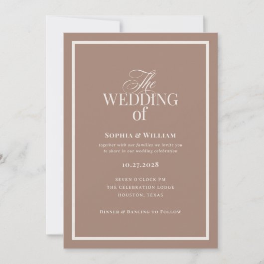 Luxe Neutral Mocha Taupe | RSVP QR Code Wedding 招待状 (正面)
