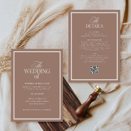 Luxe Neutral Mocha Taupe | RSVP QR Code Wedding 招待状