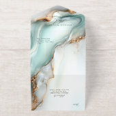 Luxe Opal Teal Gold Fluid Alcohol Ink オールインワン招待状 (外側)