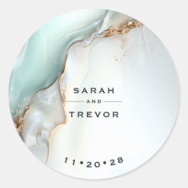 Luxe Opal Teal Gold Fluid Alcohol Ink ラウンドシール
