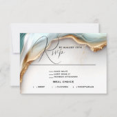 Luxe Opal Teal Gold Fluid Alcohol Ink 出欠カード (正面)