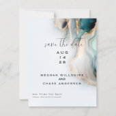 Luxe Opal Teal Gold Fluid Alcohol Ink 招待状 (正面)