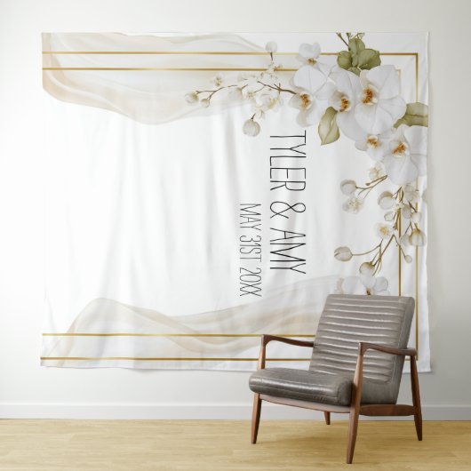 Luxe Orchid Elegance Wedding Backdrop タペストリー (インサイチュ(横))