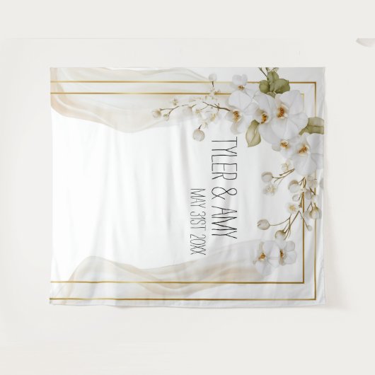 Luxe Orchid Elegance Wedding Backdrop タペストリー (正面(横))