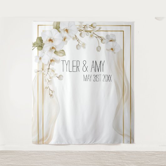 Luxe Orchid Elegance Wedding Backdrop タペストリー (正面)