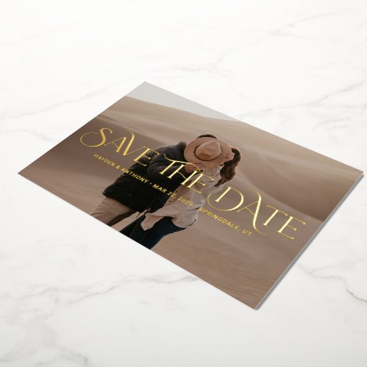 Luxe Overlay FOILウェディング日付カードを保存 箔招待状 (回転した状態)