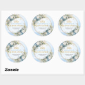 Luxe Pastel Blue Gold Greenery Quinceañera Sticker ラウンドシール (シート)