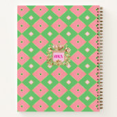 Luxe Pink & Green Harlequin Crest Monogram ノートブック (裏面)