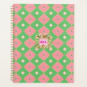 Luxe Pink & Green Harlequin Monogram Planner プランナー手帳 (正面)