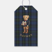 Luxe Preppy Plaid Christmas Teddy Bear ギフトタグ (正面)