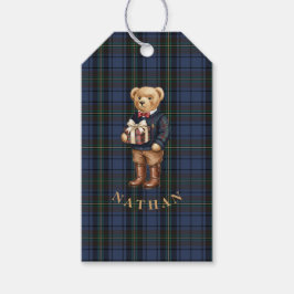Luxe Preppy Plaid Christmas Teddy Bear ギフトタグ