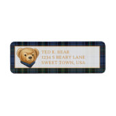 Luxe Preppy Plaid Christmas Teddy Bear ラベル (正面)
