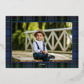 Luxe Preppy Plaid Christmas Teddy Bear Photo Card 箔シーズンカード (裏面)