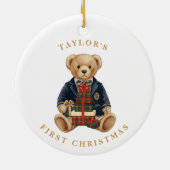 Luxe Preppy Plaid Teddy Bear | 1st Christmas セラミックオーナメント (裏面)