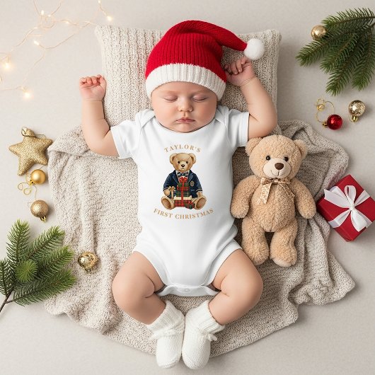 Luxe Preppy Plaid Teddy Bear | 1st Christmas ベビーボディスーツ