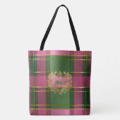 Luxe Preppy Posh Plaid Monogrammed Pink and Green  トートバッグ (正面)