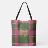 Luxe Preppy Posh Plaid Monogrammed Pink and Green  トートバッグ (裏面)