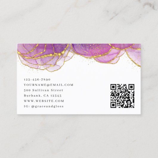 Luxe Purple Gold Glitter Nail Salon QR Code 名刺 (裏面)
