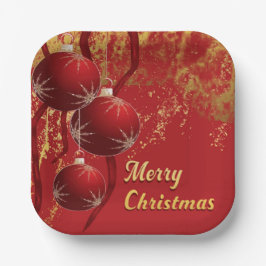 Luxe red and gold Christmas Ornaments ペーパープレート