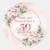 Luxe Rose Gold Floral 50th Birthday Party Stickers ラウンドシール (正面)