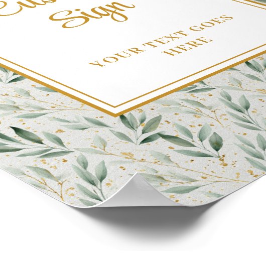 Luxe Sage Green Gold Foliage Wedding Custom Poster ポスター (角)