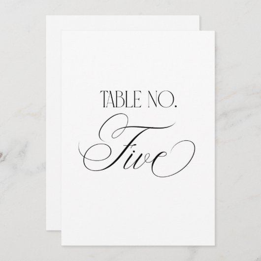 Luxe Script 5x7 Wedding Table Number Five Sign 招待状 (正面/裏面)