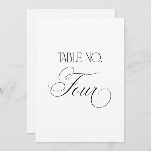 Luxe Script 5x7 Wedding Table Number Four Sign 招待状 (正面/裏面)