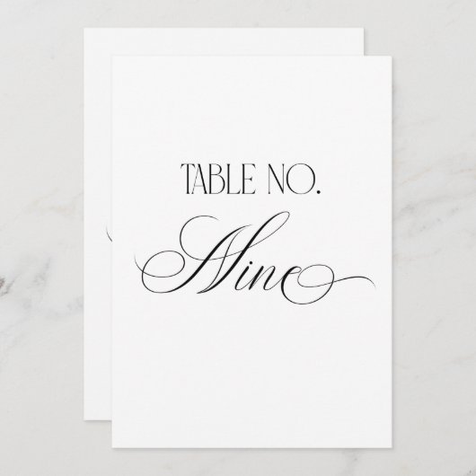 Luxe Script 5x7 Wedding Table Number Nine Sign 招待状 (正面/裏面)