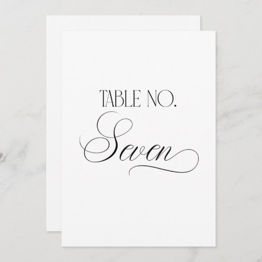 Luxe Script 5x7 Wedding Table Number Seven Sign 招待状 (正面/裏面)