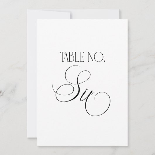 Luxe Script 5x7 Wedding Table Number Six Sign 招待状 (正面)