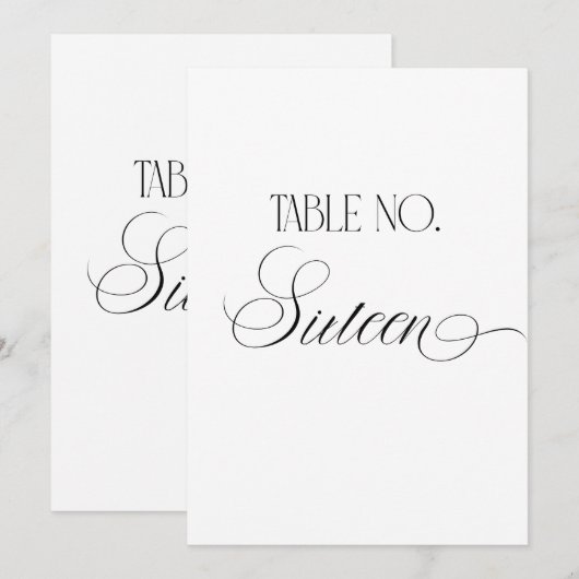 Luxe Script 5x7 Wedding Table Number Sixteen Sign 招待状 (正面/裏面)