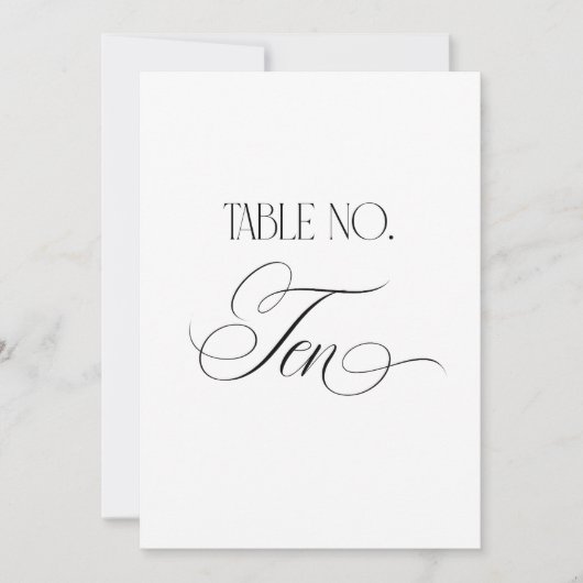 Luxe Script 5x7 Wedding Table Number Ten Sign 招待状 (正面)