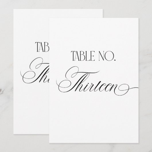 Luxe Script 5x7 Wedding Table Number Thirteen Sign 招待状 (正面/裏面)
