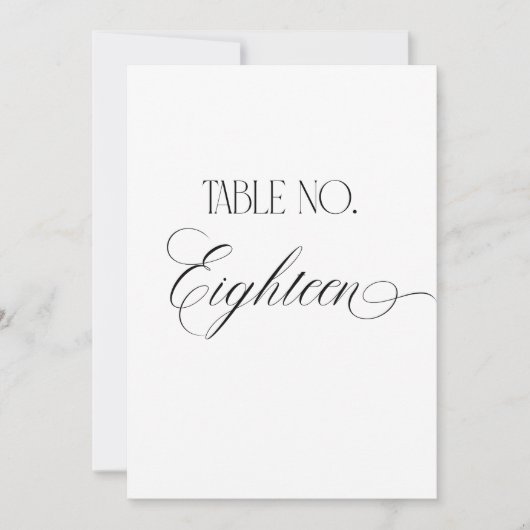 Luxe Script Wedding Table Number Eighteen Sign 招待状 (正面)